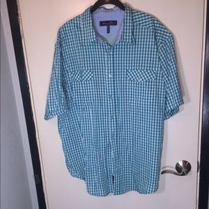 Mems short sleeve teal gingham button up